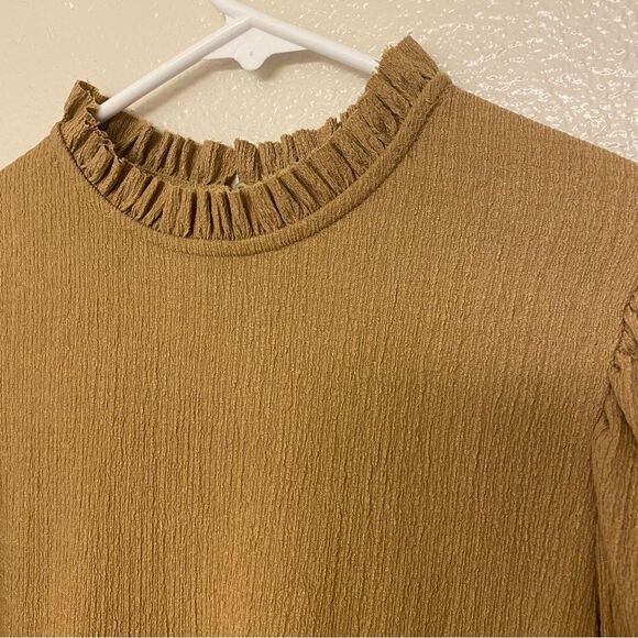 Zara gold tan Textured tan beige brown oversized boho dress mock long sleeve 9 - Picture 4 of 8